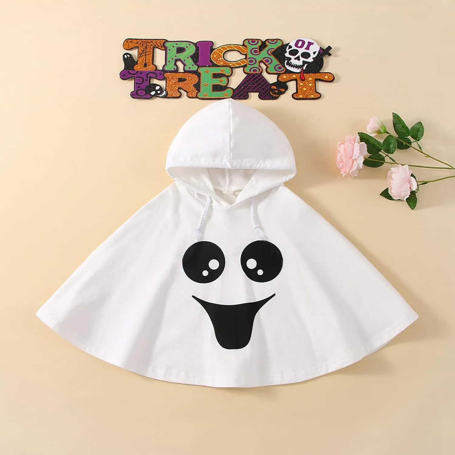 Toddler Baby Boys Girls Halloween Ghost Costume White Ghost Face Cloak Cape Halloween Cosplay Party Robe Outfit