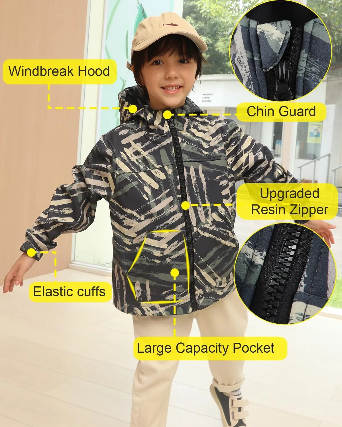 Toddler Boys Girls Fleece Lined Jacket Zip Up Hoodie, Camouflage Outerwear Windbreaker Spring Fall Jackets for Kids