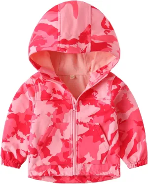 Toddler Boys Girls Fleece Lined Jacket Zip Up Hoodie, Camouflage Outerwear Windbreaker Spring Fall Jackets for Kids