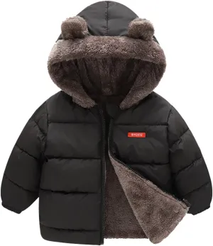 Toddler Boys Girls Winter Coat Bear Ears Hooded Jacket Two 1-5Years Old Kids Fleece Thicken Hoodie Outerwear