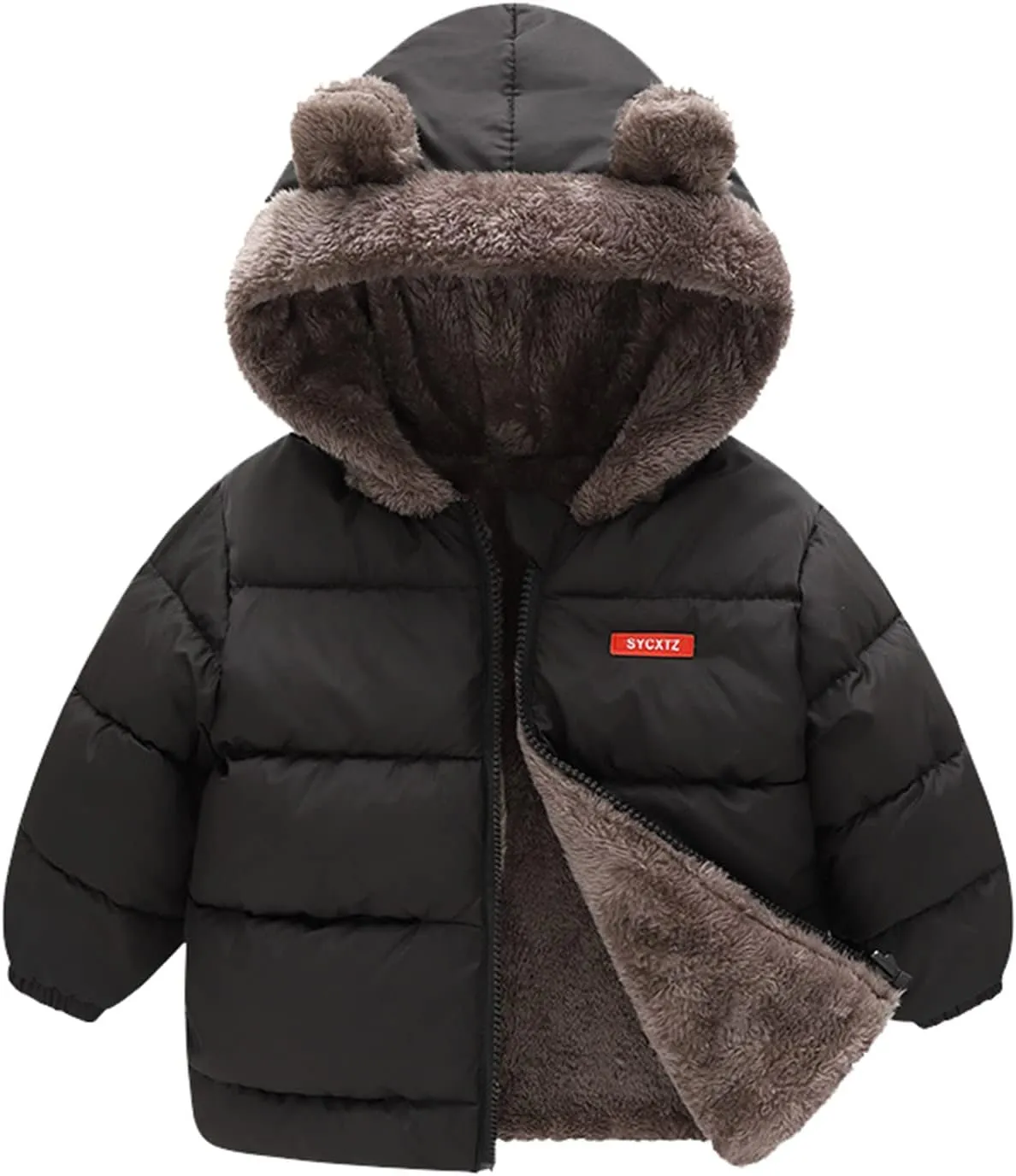Toddler Boys Girls Winter Coat Bear Ears Hooded Jacket Two 1-5Years Old Kids Fleece Thicken Hoodie Outerwear