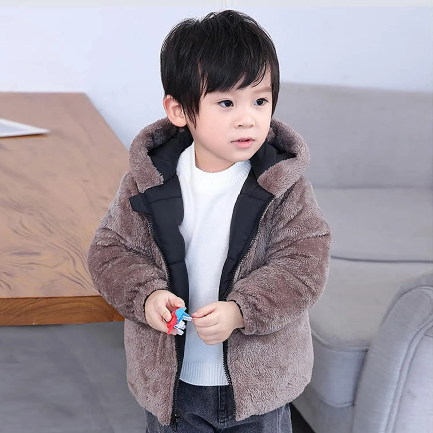 Toddler Boys Girls Winter Coat Bear Ears Hooded Jacket Two 1-5Years Old Kids Fleece Thicken Hoodie Outerwear