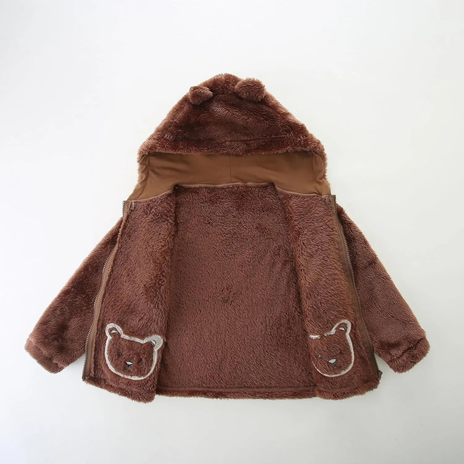 Toddler Winter Coat Fleece Zip up Hooded Bear Ears Warm Fuzzy Baby Kids Jacket Outerwear Sweater