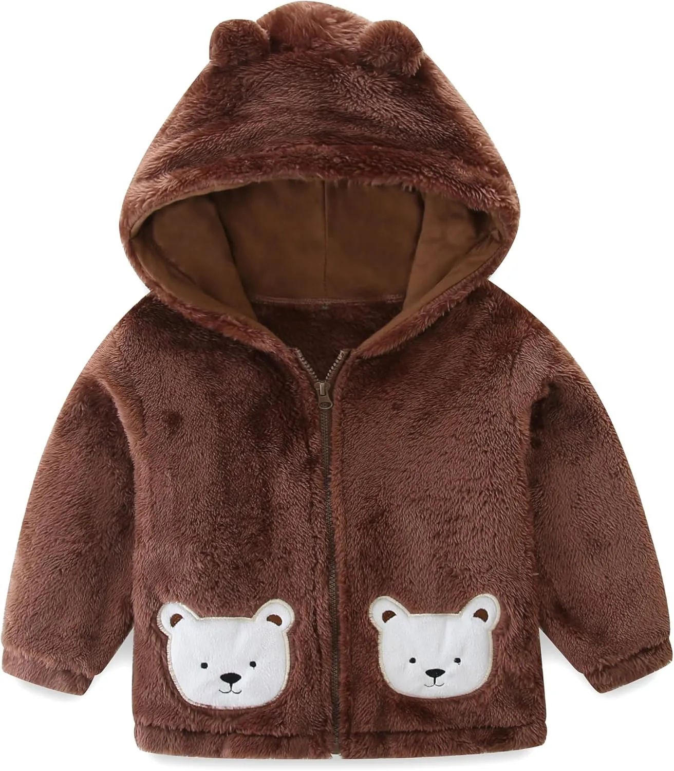 Toddler Winter Coat Fleece Zip up Hooded Bear Ears Warm Fuzzy Baby Kids Jacket Outerwear Sweater