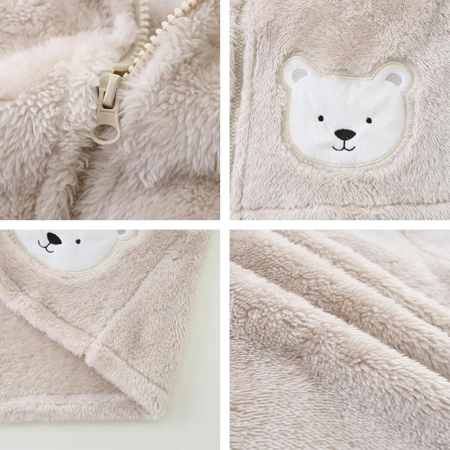 Toddler Winter Coat Fleece Zip up Hooded Bear Ears Warm Fuzzy Baby Kids Jacket Outerwear Sweater