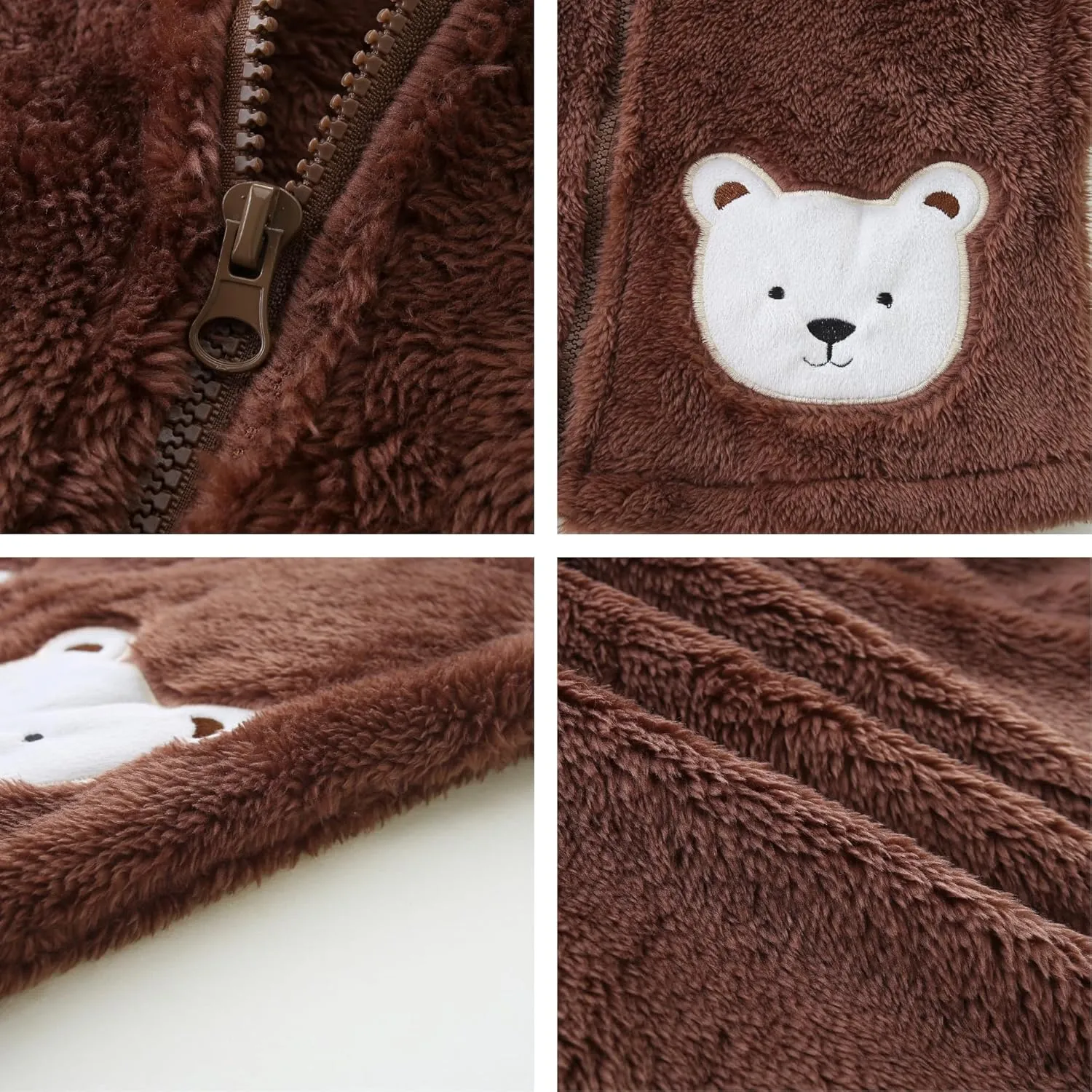 Toddler Winter Coat Fleece Zip up Hooded Bear Ears Warm Fuzzy Baby Kids Jacket Outerwear Sweater