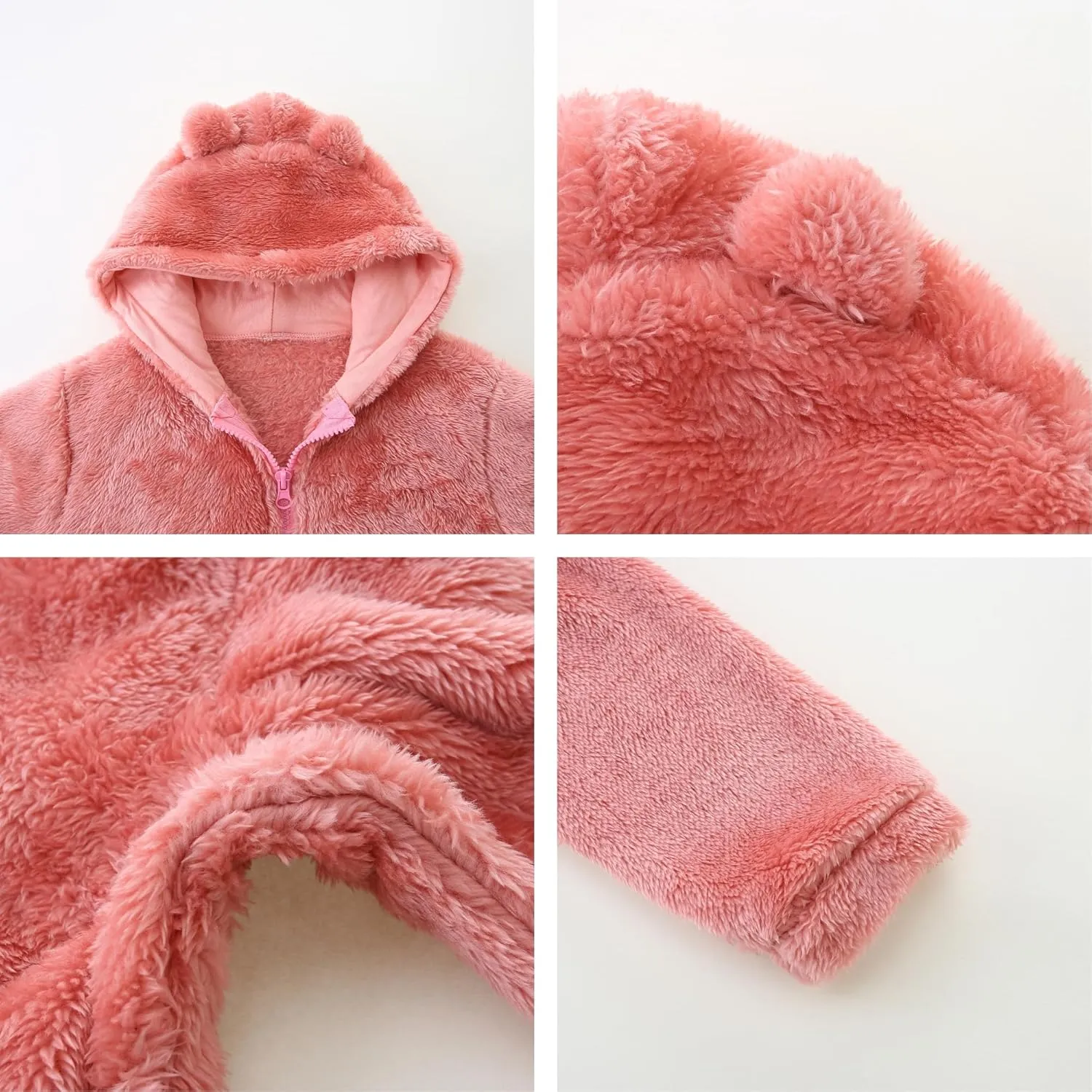 Toddler Winter Coat Fleece Zip up Hooded Bear Ears Warm Fuzzy Baby Kids Jacket Outerwear Sweater