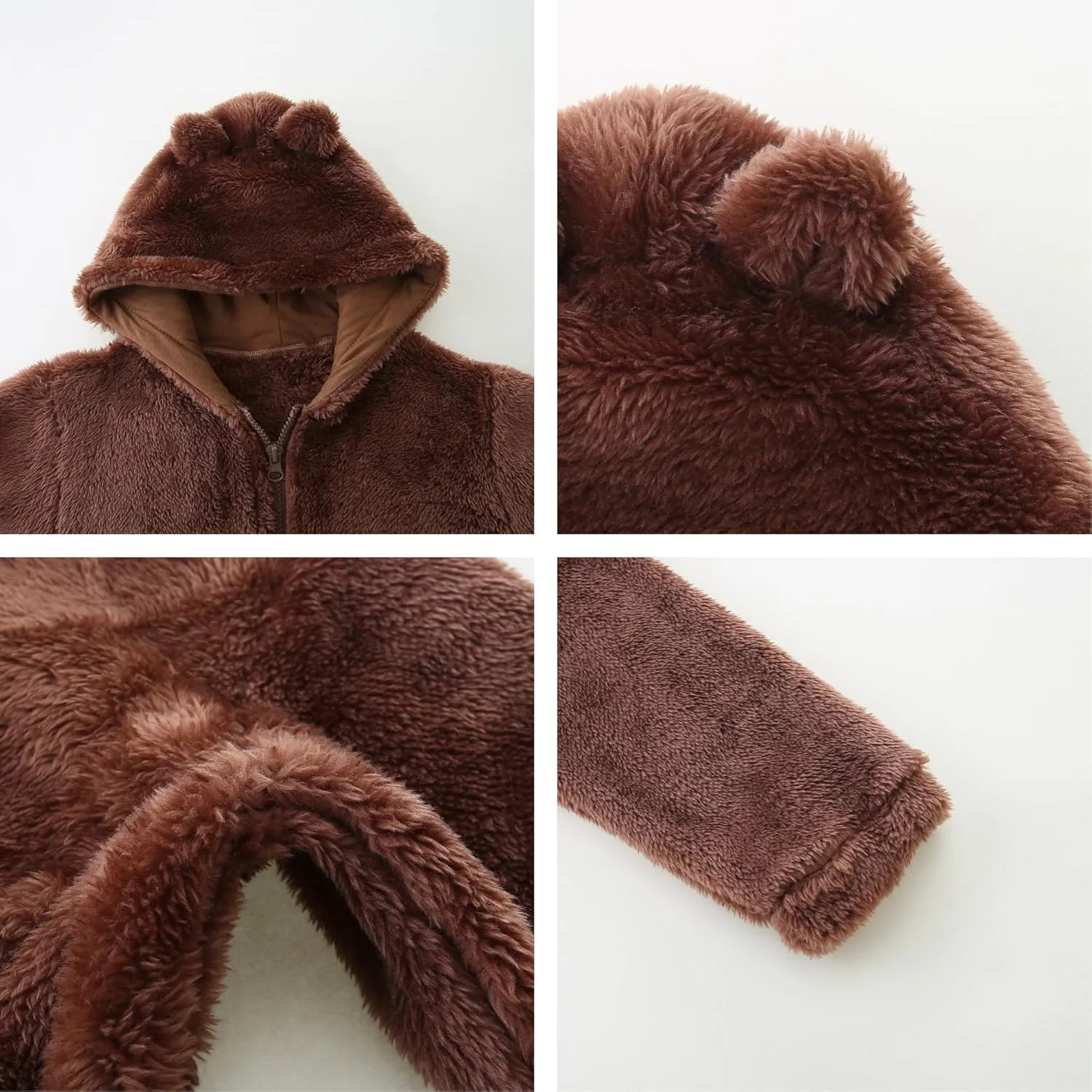 Toddler Winter Coat Fleece Zip up Hooded Bear Ears Warm Fuzzy Baby Kids Jacket Outerwear Sweater