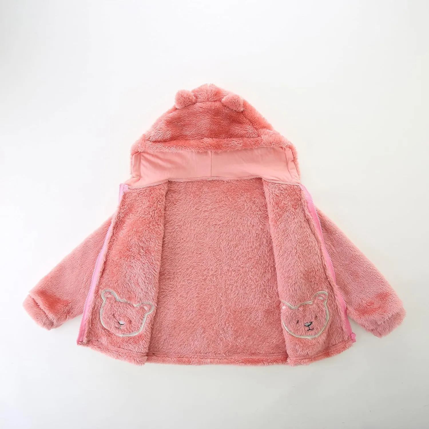 Toddler Winter Coat Fleece Zip up Hooded Bear Ears Warm Fuzzy Baby Kids Jacket Outerwear Sweater