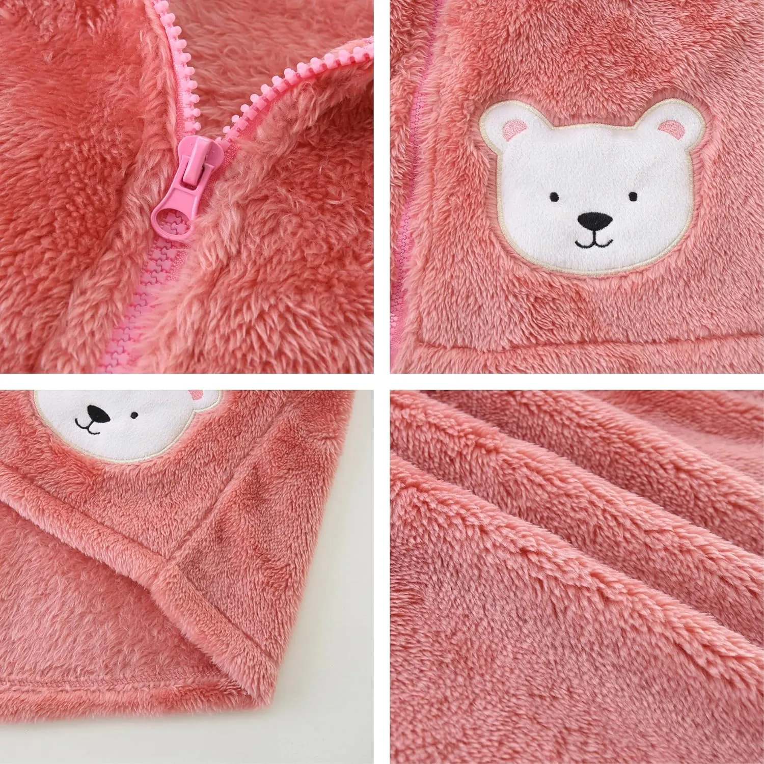 Toddler Winter Coat Fleece Zip up Hooded Bear Ears Warm Fuzzy Baby Kids Jacket Outerwear Sweater