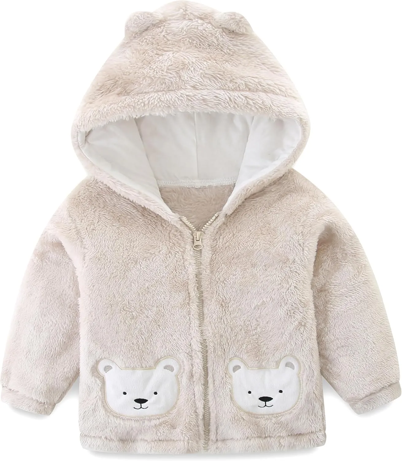 Toddler Winter Coat Fleece Zip up Hooded Bear Ears Warm Fuzzy Baby Kids Jacket Outerwear Sweater