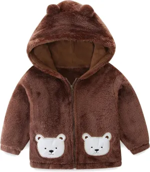 Toddler Winter Coat Fleece Zip up Hooded Bear Ears Warm Fuzzy Baby Kids Jacket Outerwear Sweater