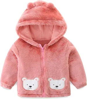 Toddler Winter Coat Fleece Zip up Hooded Bear Ears Warm Fuzzy Baby Kids Jacket Outerwear Sweater