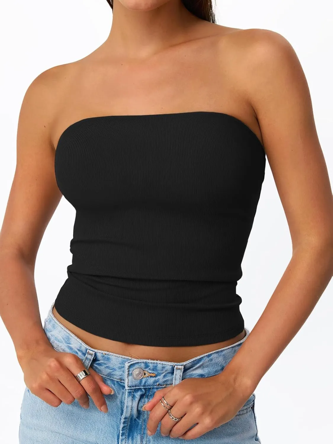 Trendy Queen Tube Tops for Women 2025 Summer Going Out Crop Ribbed Tank Bandeau Sexy Fashion Y2k Spring Sleeveless Bra