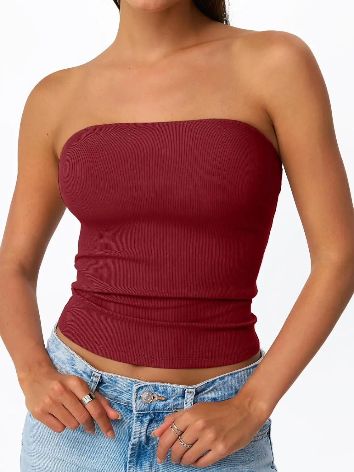 Trendy Queen Tube Tops for Women 2025 Summer Going Out Crop Ribbed Tank Bandeau Sexy Fashion Y2k Spring Sleeveless Bra