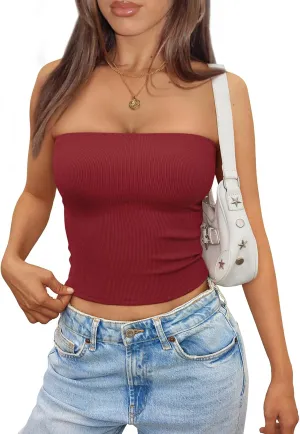 Trendy Queen Tube Tops for Women 2025 Summer Going Out Crop Ribbed Tank Bandeau Sexy Fashion Y2k Spring Sleeveless Bra