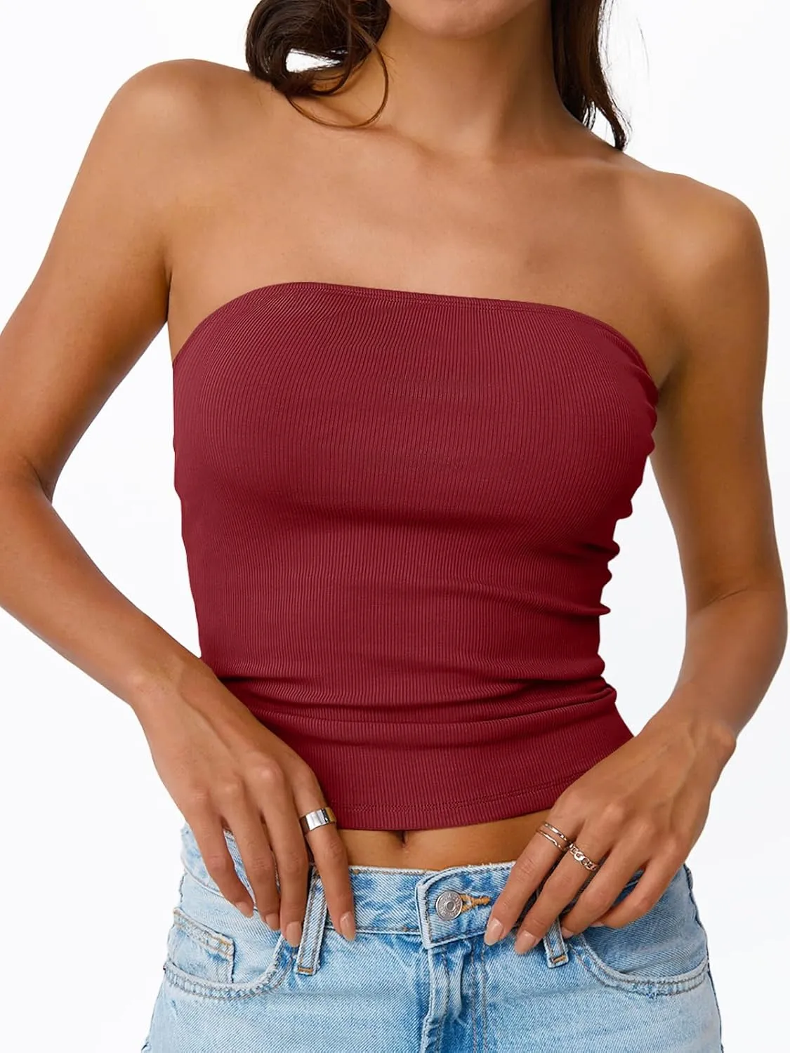 Trendy Queen Tube Tops for Women 2025 Summer Going Out Crop Ribbed Tank Bandeau Sexy Fashion Y2k Spring Sleeveless Bra