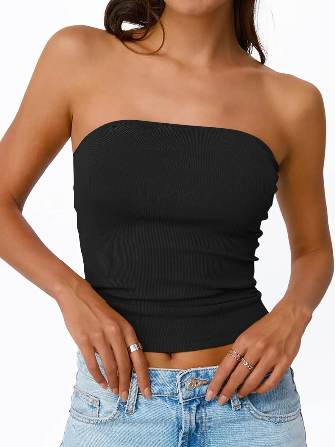 Trendy Queen Tube Tops for Women 2025 Summer Going Out Crop Ribbed Tank Bandeau Sexy Fashion Y2k Spring Sleeveless Bra