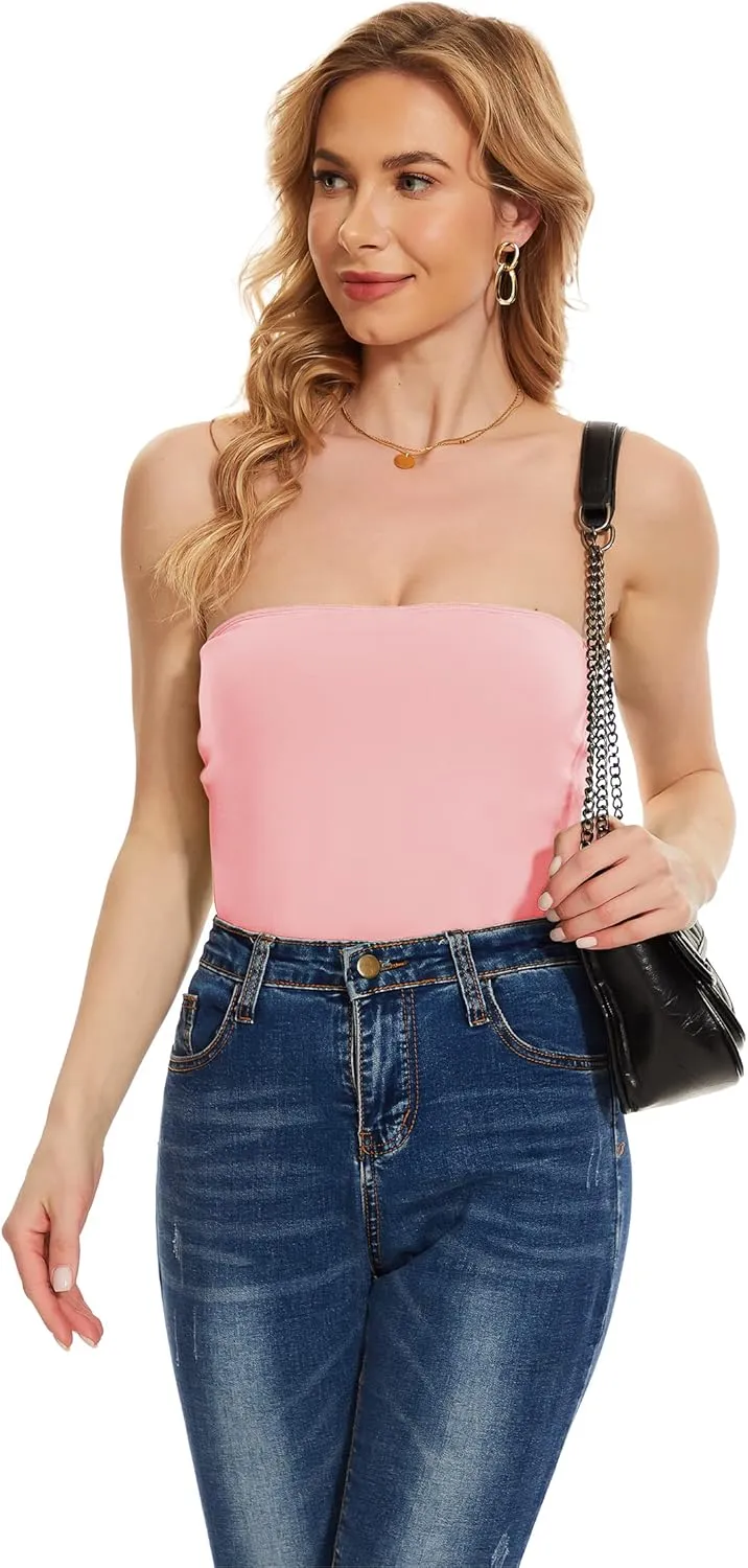 Tube Tops with Built in Bra Cotton Strapless Camisoles for Women Sexy Bandeau Summer Backless
