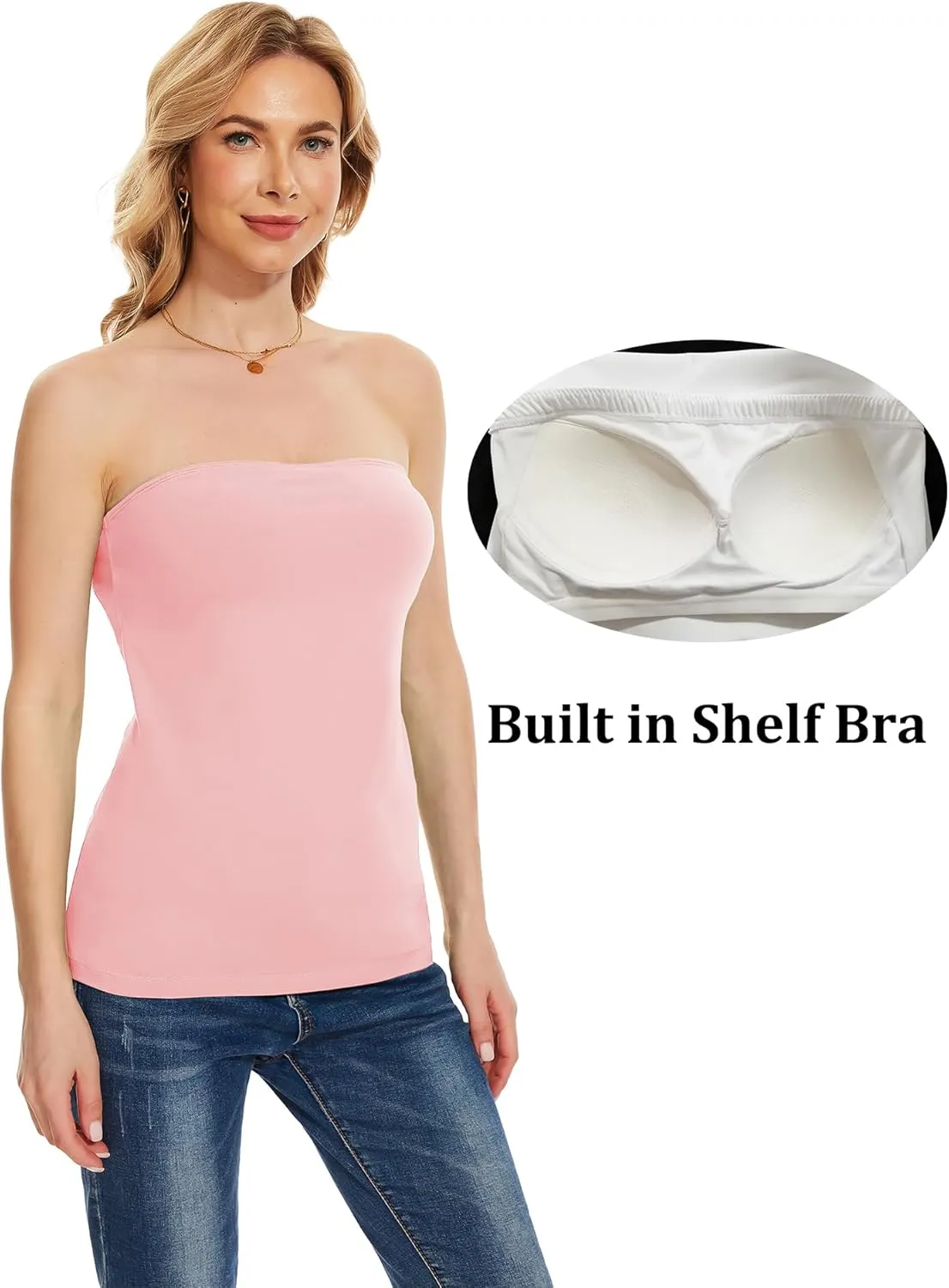 Tube Tops with Built in Bra Cotton Strapless Camisoles for Women Sexy Bandeau Summer Backless