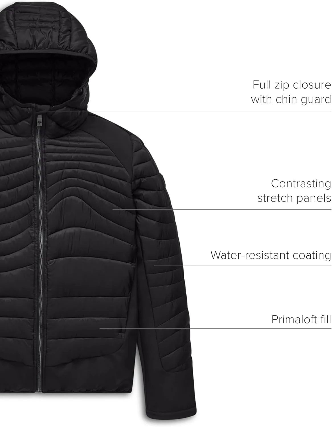 TUMI Men's Asymmetrical Wave Quilted Midweight Puffer with PrimaLoft Fill - Hooded Puffer Jacket - Men's Outerwear