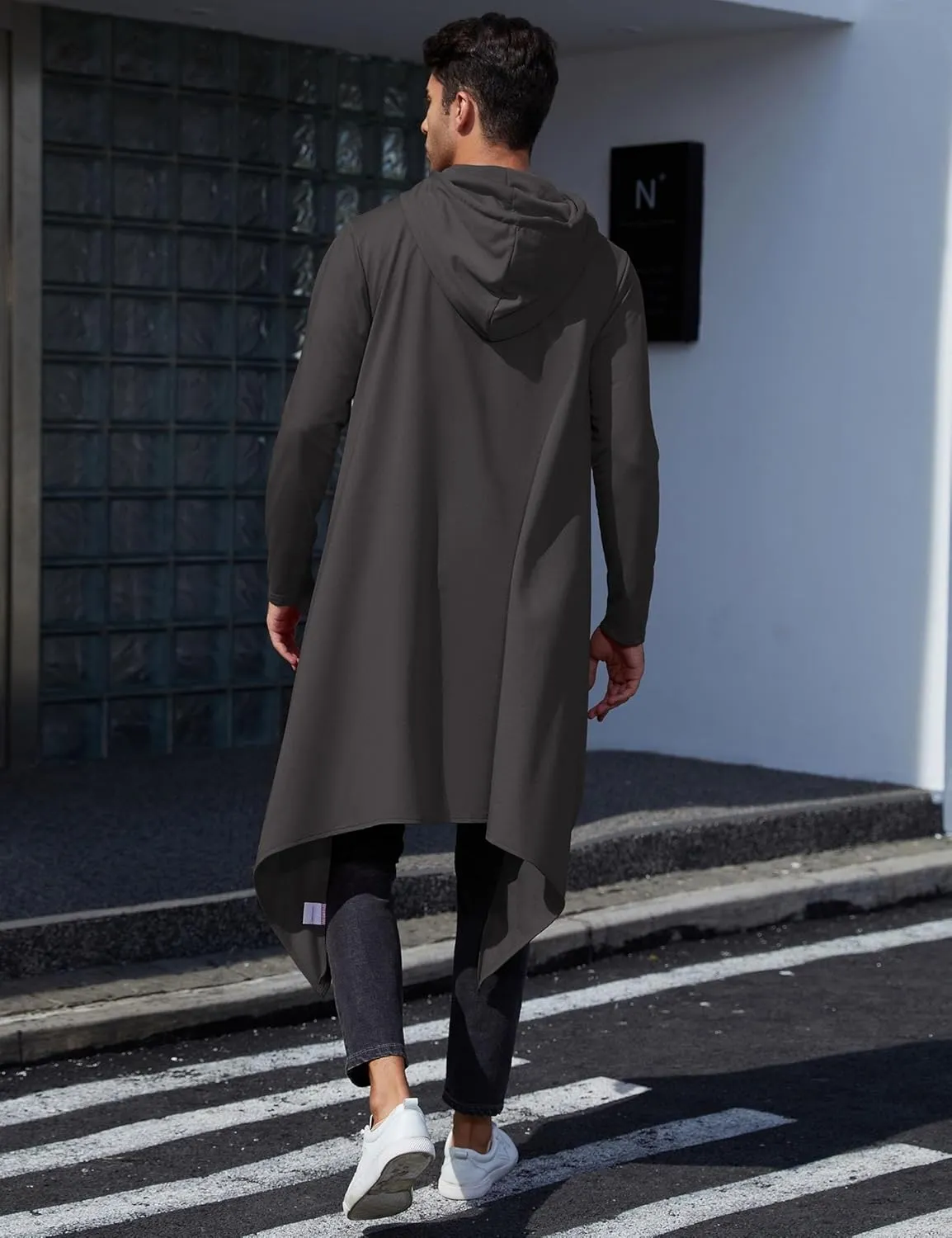 TURETRENDY Men's Hooded Cloak Casual Long Pullover Hoodie Cape Hip Hop Sweatshirt with Pocket