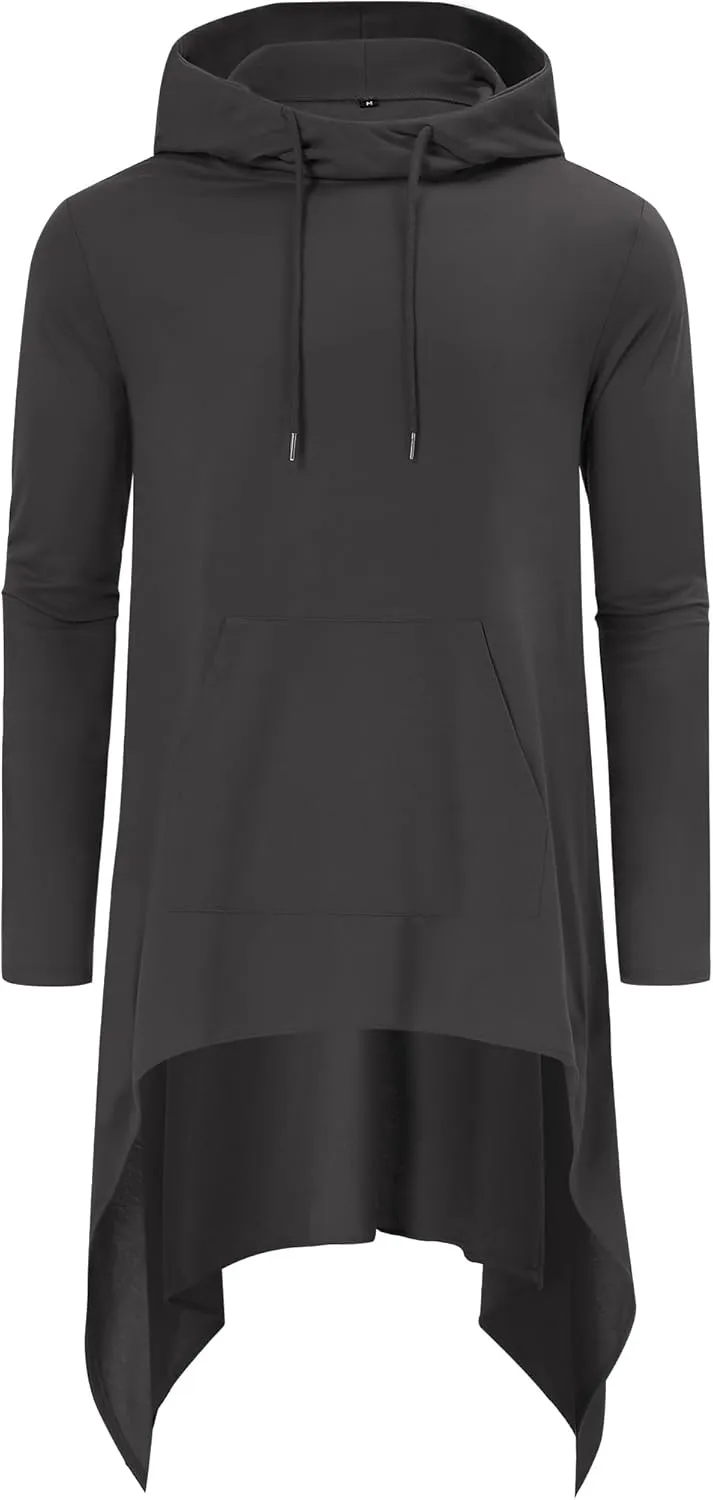 TURETRENDY Men's Hooded Cloak Casual Long Pullover Hoodie Cape Hip Hop Sweatshirt with Pocket