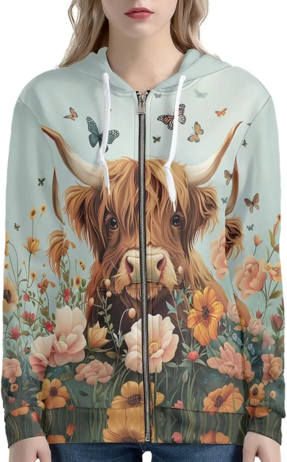 Uourmeti Zip Up Hoodie Graphic Y2k Hooded Sweatshirt Jacket for Women XS-5XL