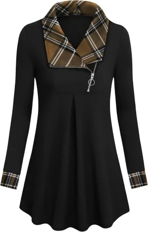 VALOLIA Women's Casual Swing Sweatshirt Long Sleeve Zipper Lapel Fashion Pullover Tunic
