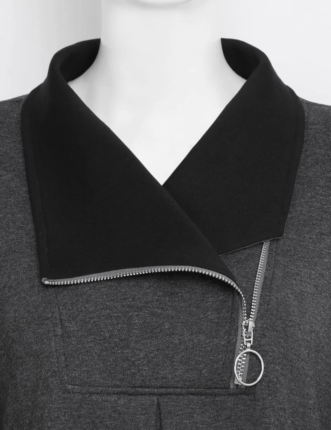 VALOLIA Women's Casual Swing Sweatshirt Long Sleeve Zipper Lapel Fashion Pullover Tunic
