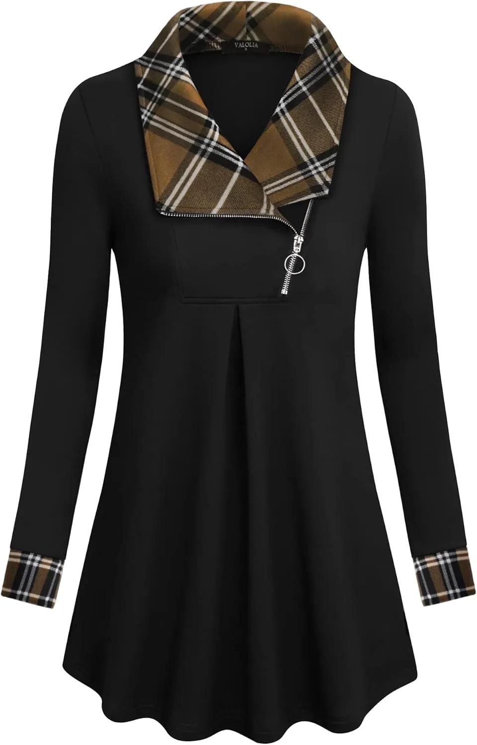 VALOLIA Women's Casual Swing Sweatshirt Long Sleeve Zipper Lapel Fashion Pullover Tunic