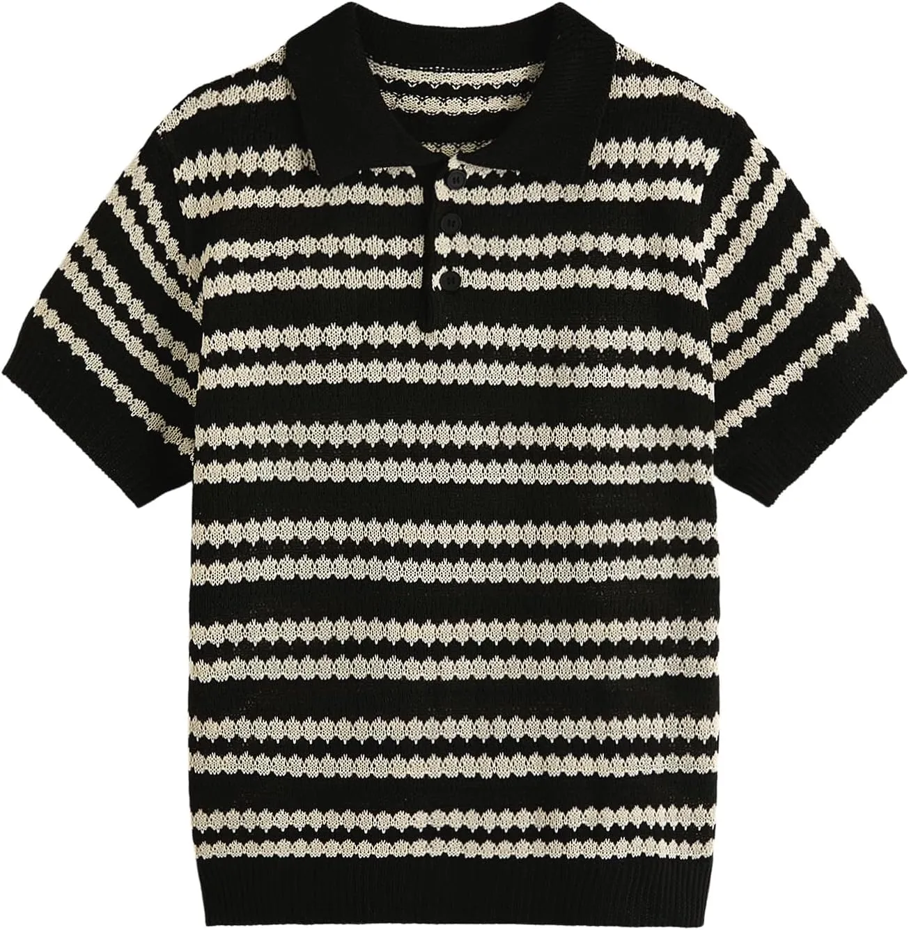 Verdusa Men's Colorblock Stripe Short Sleeve Collared Sweater Button Up Knit Tops