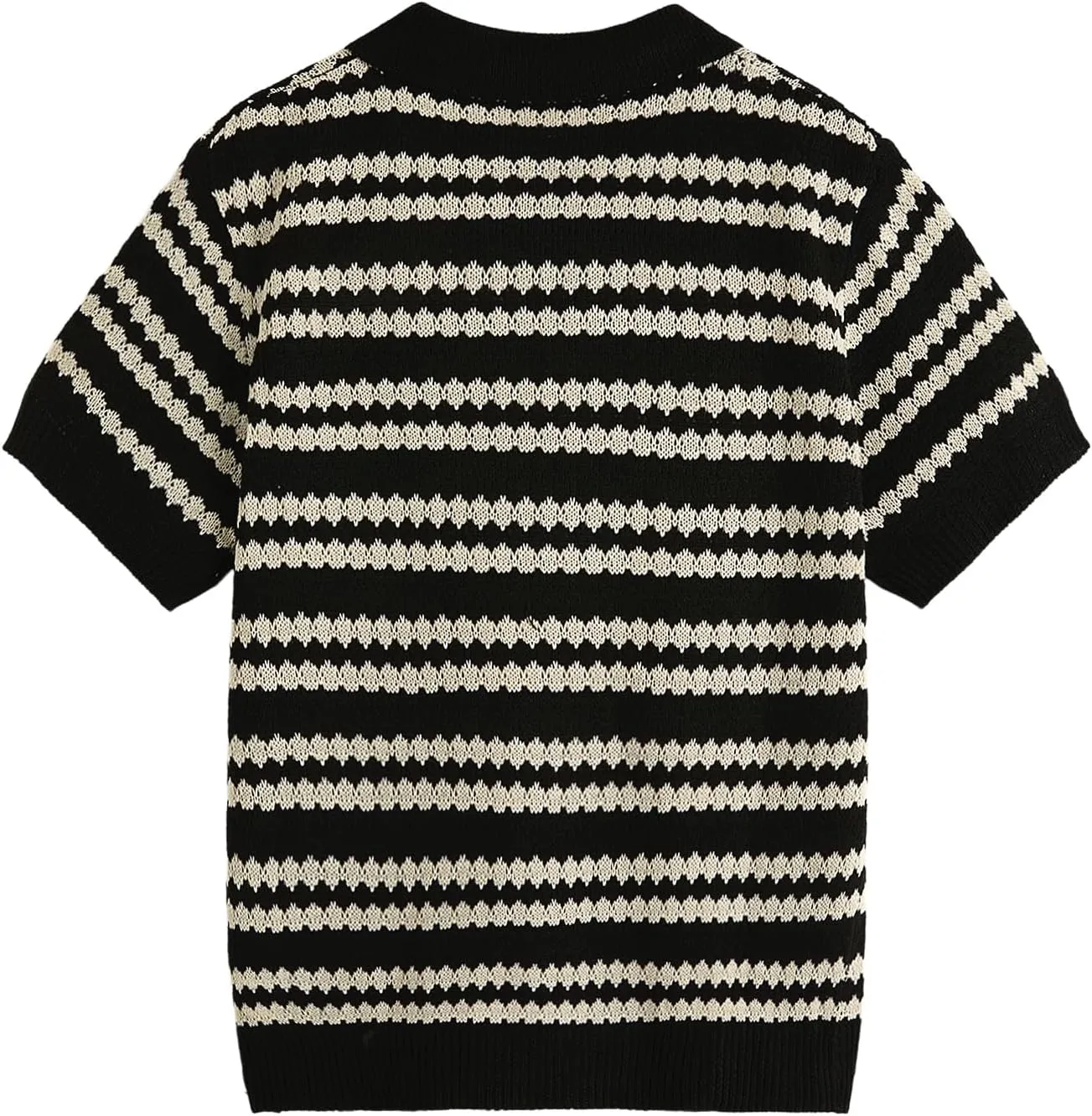 Verdusa Men's Colorblock Stripe Short Sleeve Collared Sweater Button Up Knit Tops