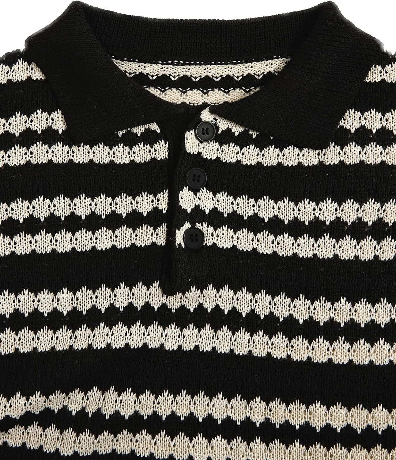 Verdusa Men's Colorblock Stripe Short Sleeve Collared Sweater Button Up Knit Tops