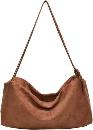 Versatile Suede Shoulder Bag for Women Large Capacity Hobo Bag Causal Satchel Purse Retro Crossbody Bag with Adjustable Strap