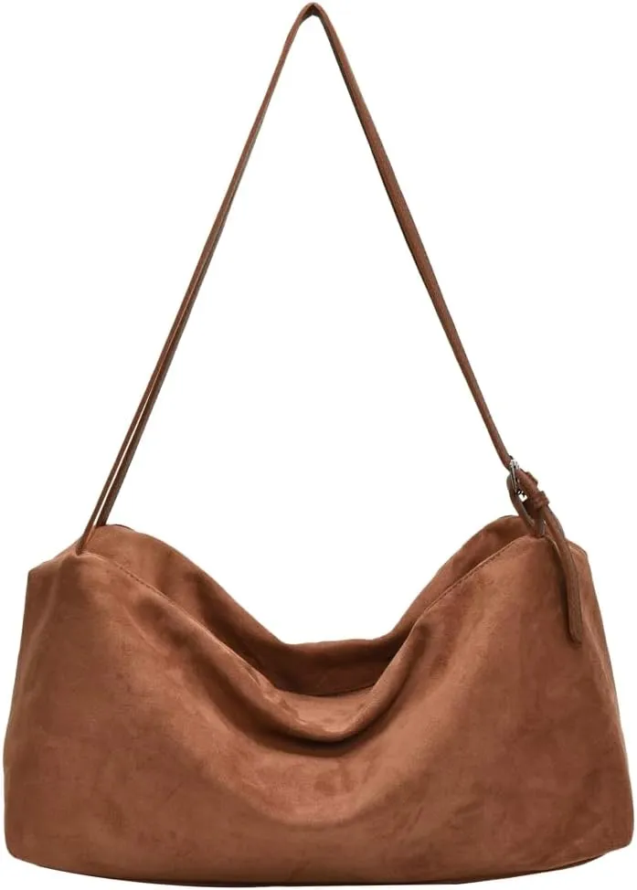 Versatile Suede Shoulder Bag for Women Large Capacity Hobo Bag Causal Satchel Purse Retro Crossbody Bag with Adjustable Strap