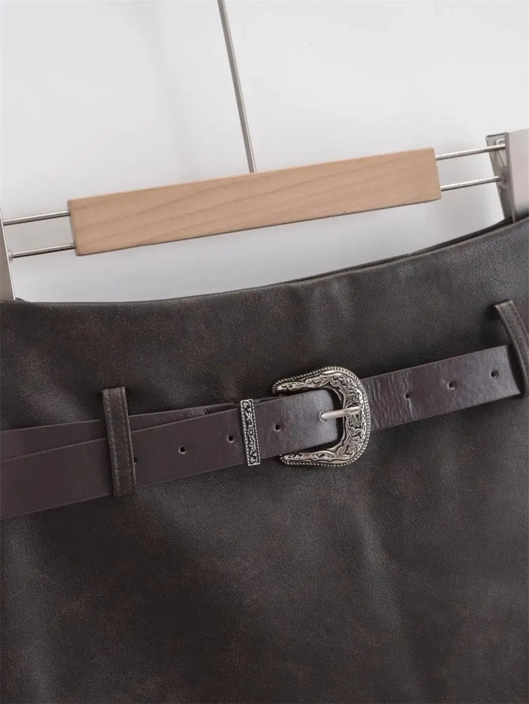 Vintage Harajuku Mini Skirts for Women Solid Pu Faux Leather Party Pencil Skirt with Belt