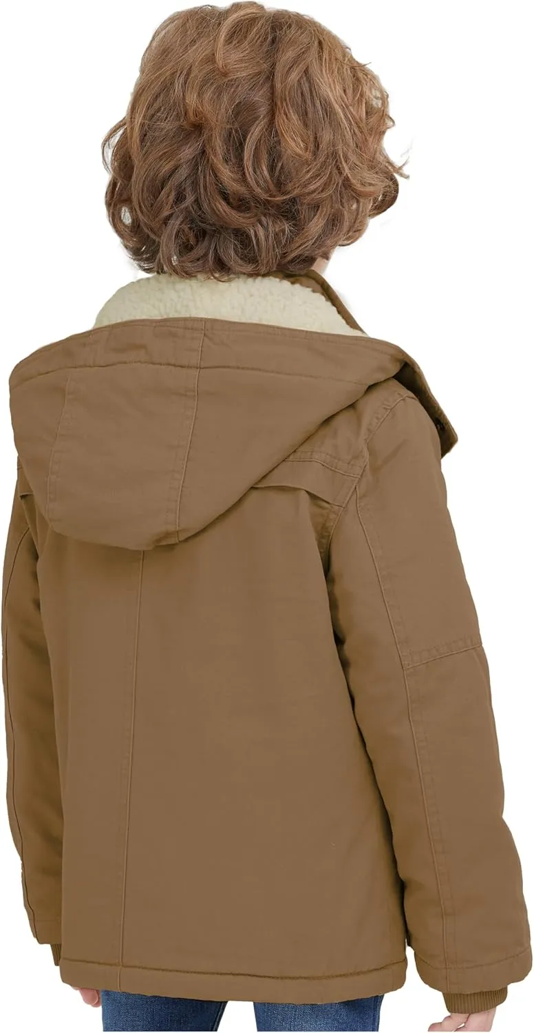 WenVen Boy's Winter Thicken Cotton Coat Heavy Sherpa Lined Hooded Parka Jacket