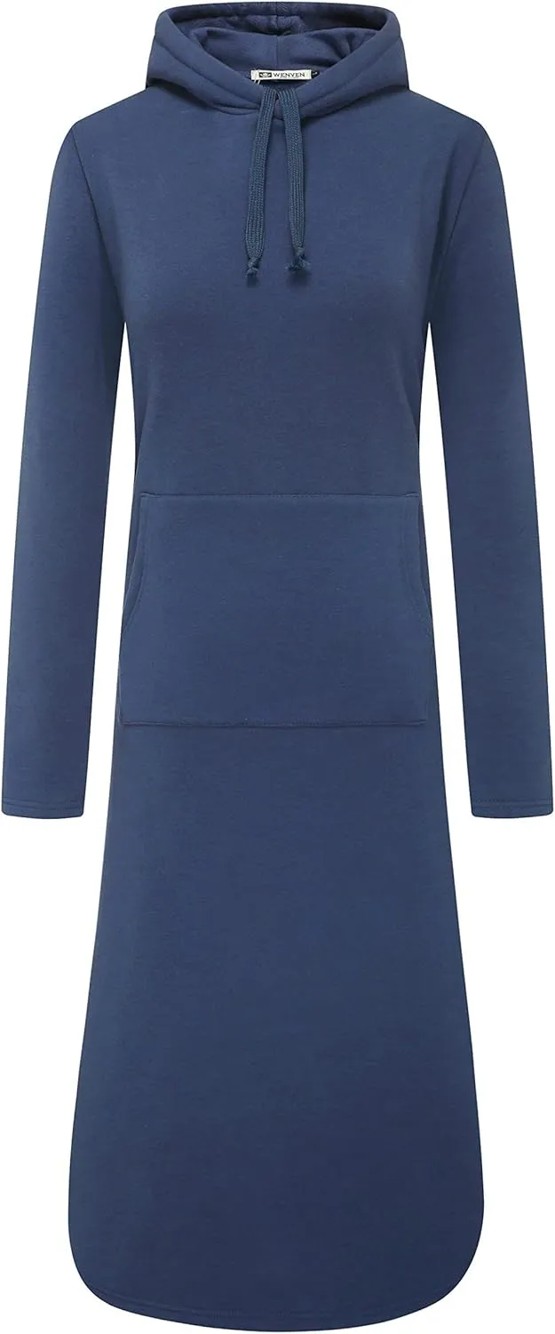 WenVen Womens Long Hoodie Dress Thicken Fleece Lined Pullover Sweatshirt