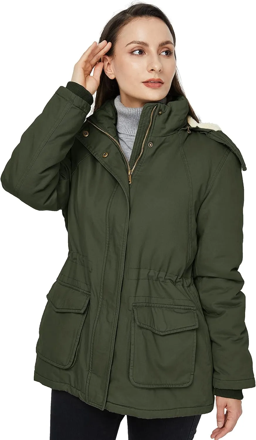WenVen Women's Winter Warm Sherpa Lined Jacket Heavy Parka Coat with Hood