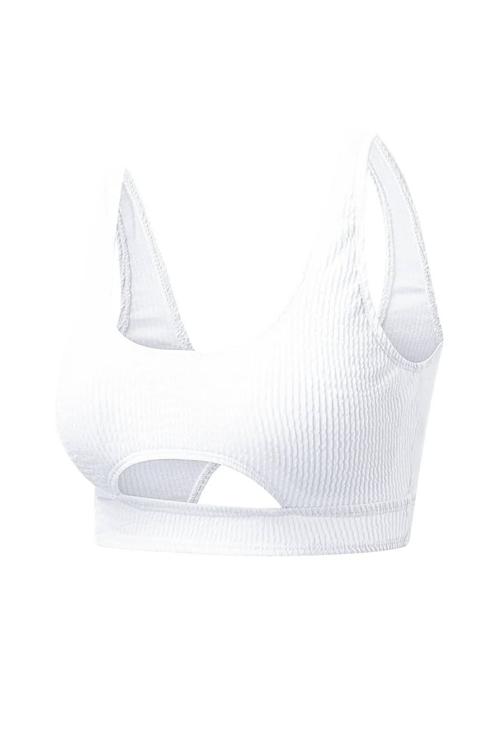White 2pcs Solid Color Ribbed Cutout Bikini Set
