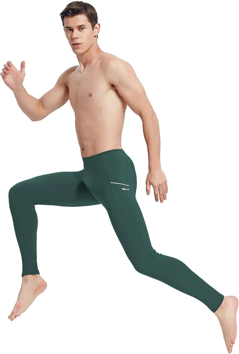 Willit Men's Active Yoga Leggings Pants Running Dance Tights with Pockets Cycling Workout Pants Quick Dry