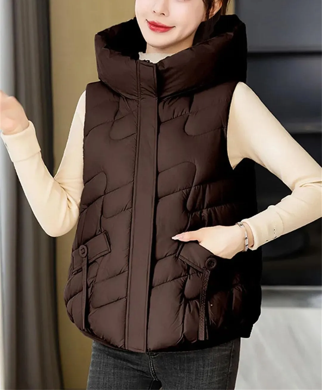 Winter Puffer Vest Women Loose Hooded Sleeveless Short Vest Jackets Cotton Padded Winter Waistcoat
