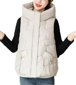 Winter Puffer Vest Women Loose Hooded Sleeveless Short Vest Jackets Cotton Padded Winter Waistcoat