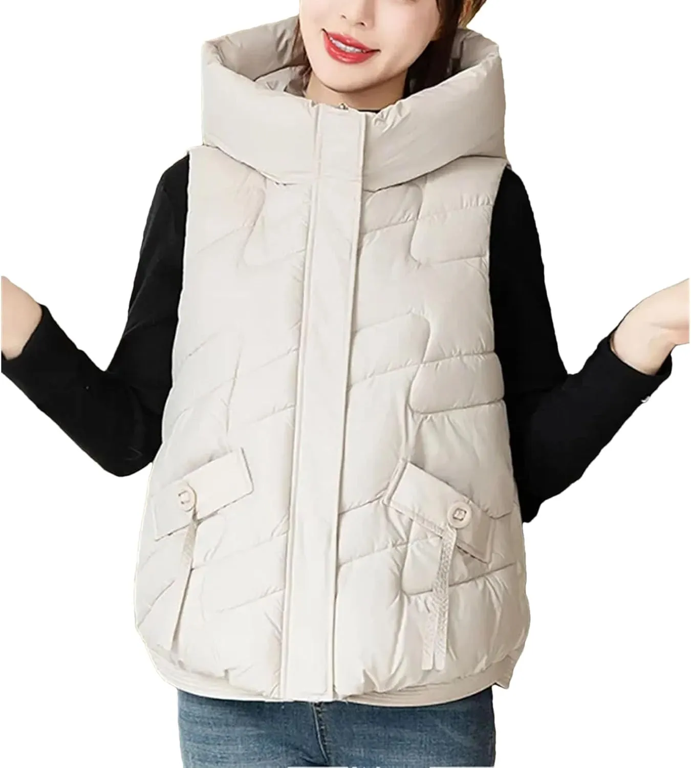 Winter Puffer Vest Women Loose Hooded Sleeveless Short Vest Jackets Cotton Padded Winter Waistcoat