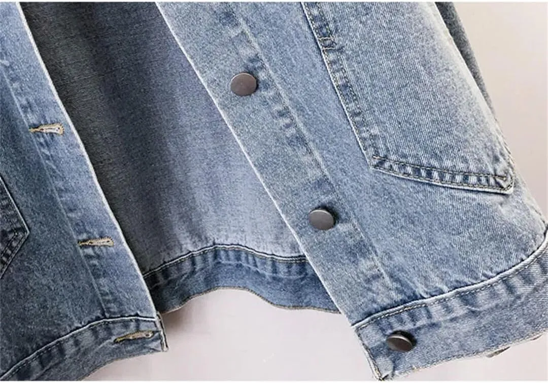 Women Autumn Mesh Diamonds Hollow Out Denim Jacket Loose Short Cowboy Fashion Jackets