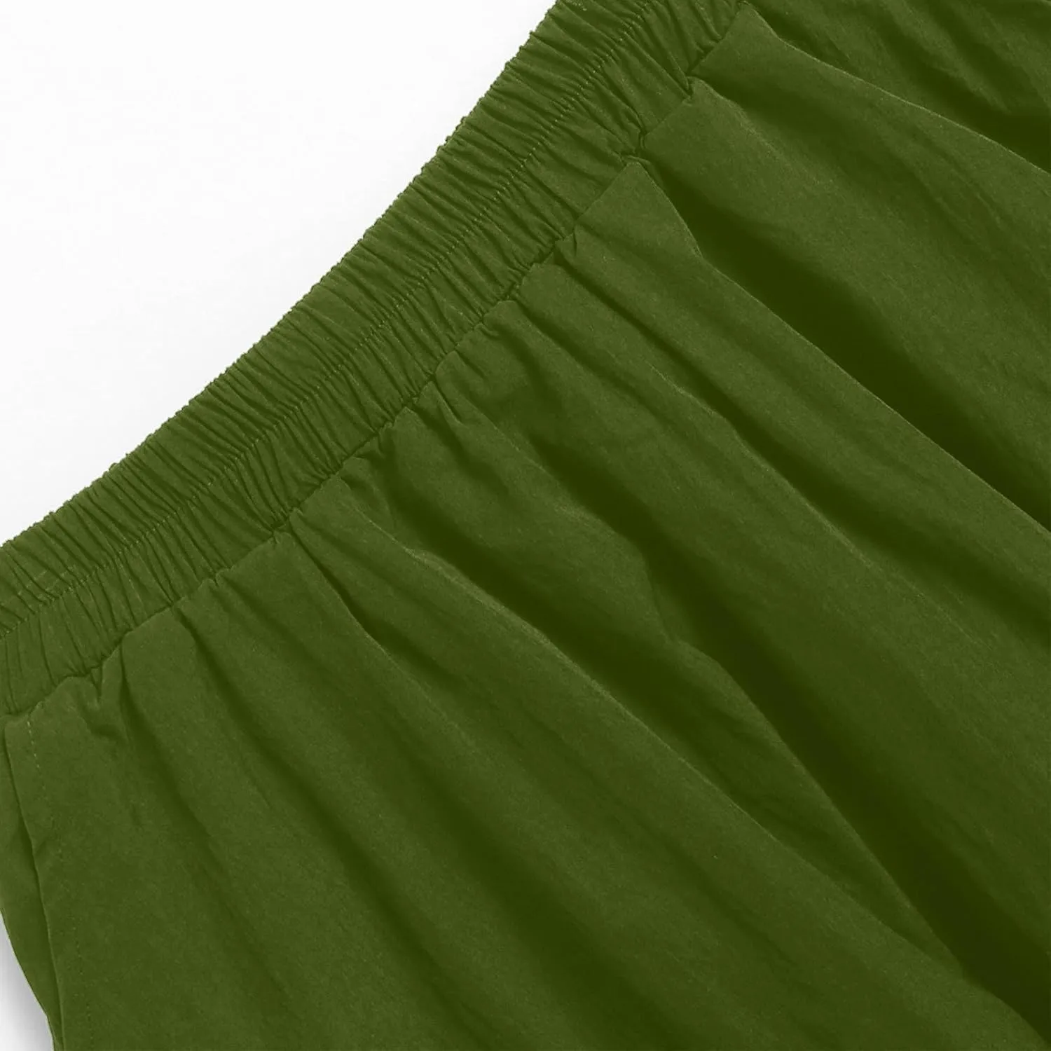 Women Casual Midi Skirts 2025 Summer Trendy Solid Color Elastic Waist Flowy A-Line Versatile Skirt with Pocket