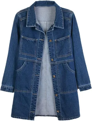 Women Denim Jackets Spring Autumn Long Sleeve Mid-Length Jean Coat Fashion All Matched Outerwear