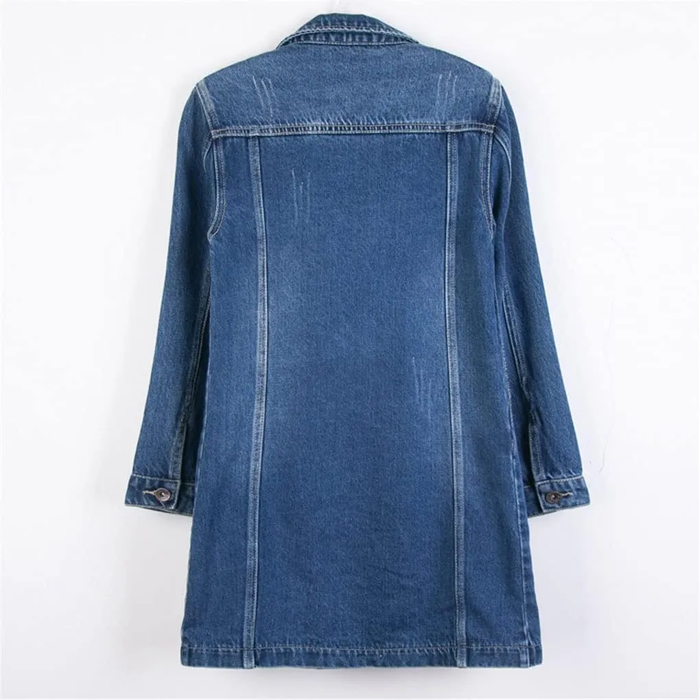Women Denim Jackets Spring Autumn Long Sleeve Mid-Length Jean Coat Fashion All Matched Outerwear