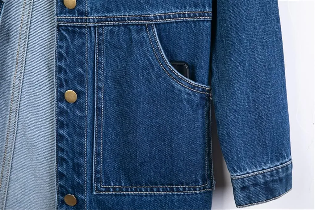 Women Denim Jackets Spring Autumn Long Sleeve Mid-Length Jean Coat Fashion All Matched Outerwear